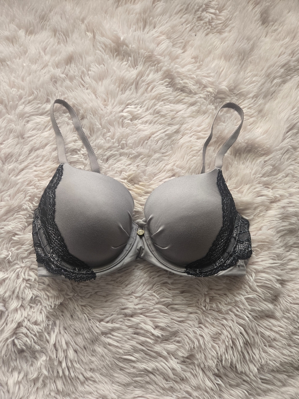 Victoria's Secret Light Gray T-Shirt Bra with Black Lace